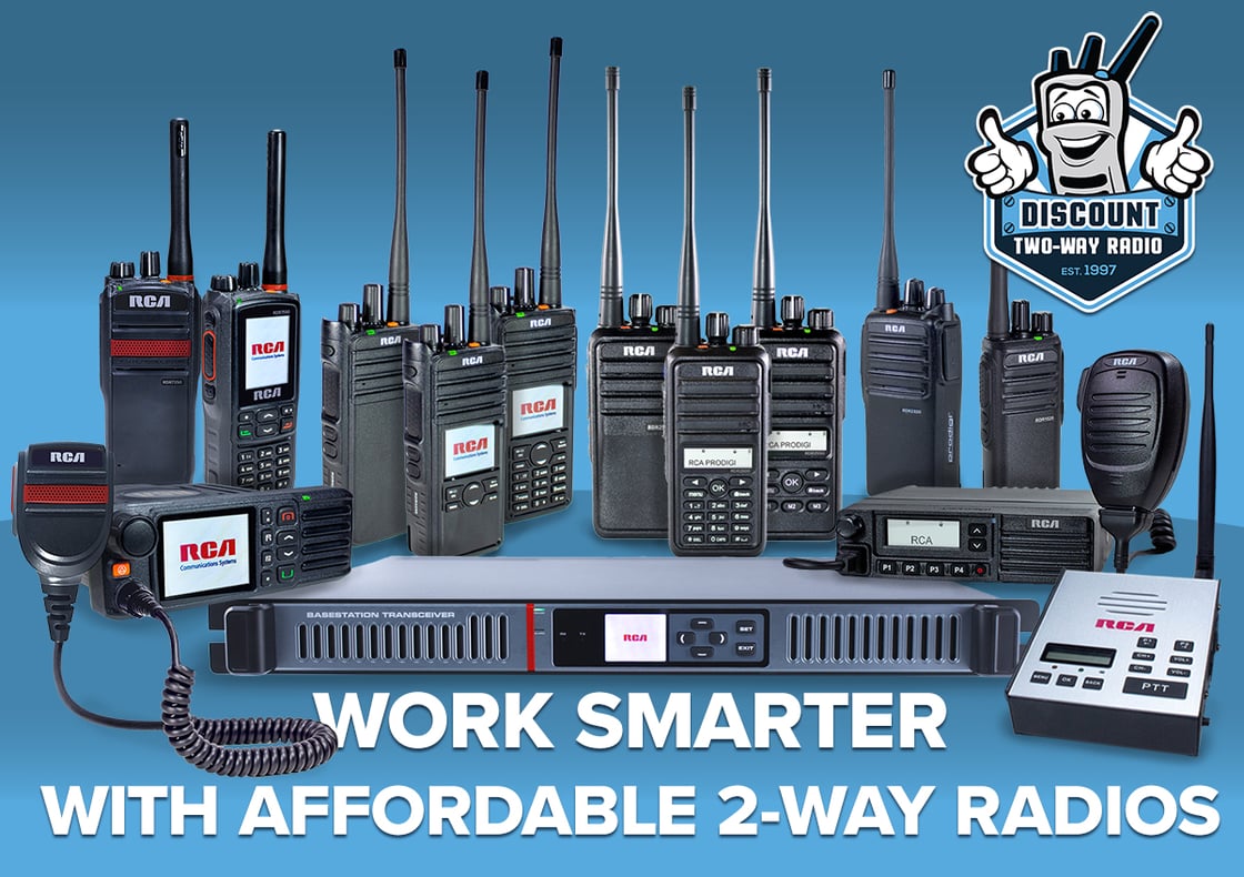 A lineup of RCA two-way radios from DTWR.